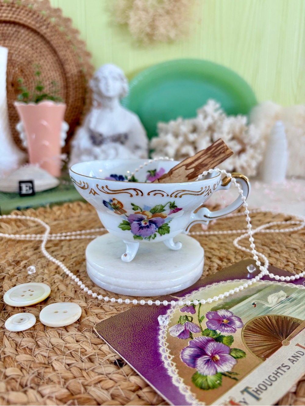 Vintage Footed Porcelain Floral Tea Cup 💜 Unique Home Decor / Eclectic / Antique